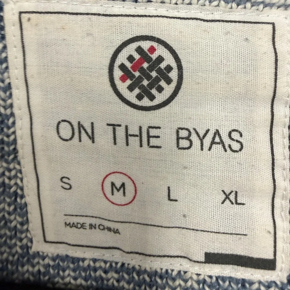 On The Byas Sweater Mens Medium Blue‎ Fair Isle Knit Cotton Crewneck Pullover